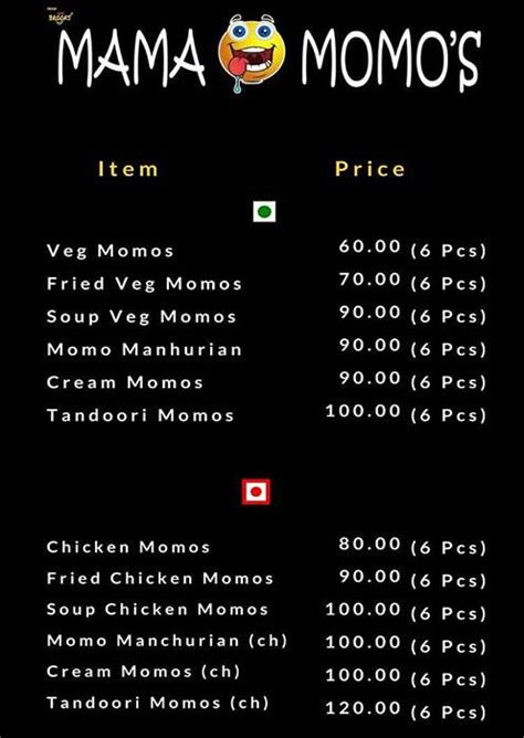 Menu of Mama Momos, Attapur, Hyderabad