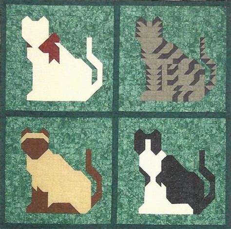 Quilt Pattern The Kitty Blocks Will Finish At 43 X Etsy In 2021 Cat Quilt Patterns Cat