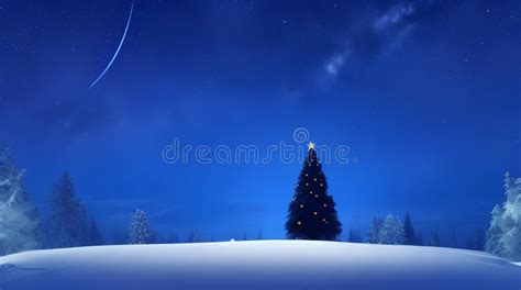 Lonely Christmas Tree in the Snow at Night Stock Illustration ...