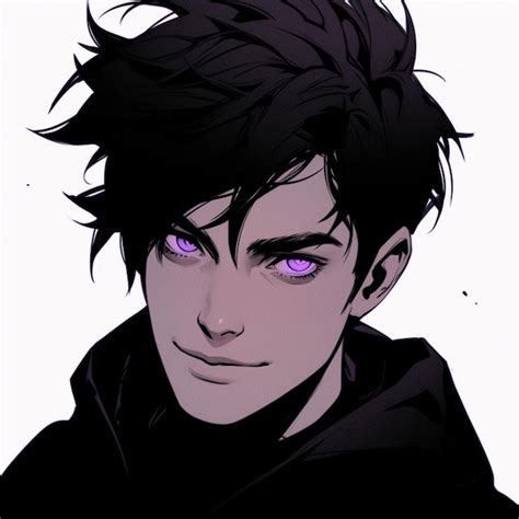 Premium Photo | Anime guy with purple eyes and black hair in a black ...