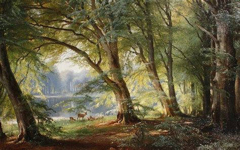 Deer Beside A Lake By Carl Frederik Peder Aagaard Oil On Canvas