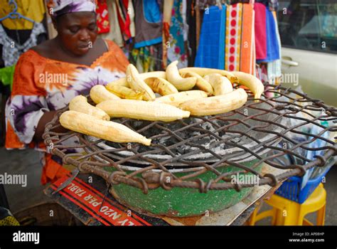 Roasted Plantain Boli Seller Traditional Nigerian Snack Of Roasted