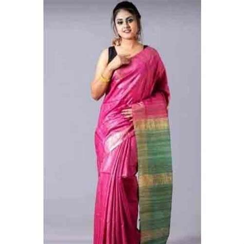 Party Wear Plain Pure Tussar Ghicha Silk Sarees M Separate Blouse