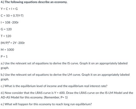 Solved The Following Equations Describe An Economy Chegg