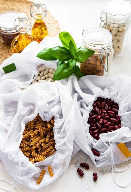 Premium Photo Zero Waste Concept Eco Bags With Beans And Pasta Eco