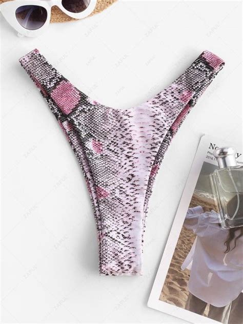 Off Zaful Snake Print High Leg Thong Bikini Bottom In Light