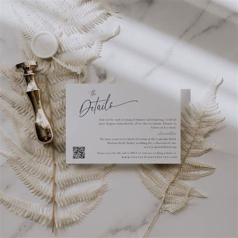 Minimalist Wedding Details Card Template Details Card With Qr Etsy Uk