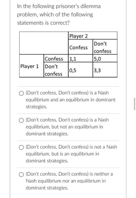 Solved In The Following Prisoner S Dilemma Problem Which Of Chegg