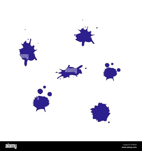 Blue Ink Spot Set Paint Blot Watercolor Splatter Semitransparent