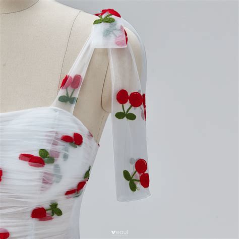 Fairytale White Cherry Prom Dresses 2024 Ruffle Tulle Spaghetti Straps