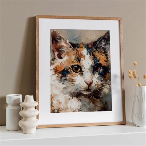 Calico Cat Oil Painting Animals Art Print Pets Wall Art Cat Etsy