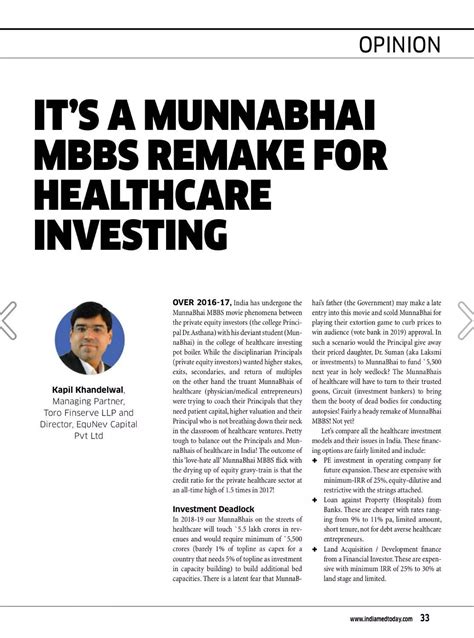 It’s A Munna Bhai Mbbs Remake For Healthcare Investing In India Kapil Khandelwal