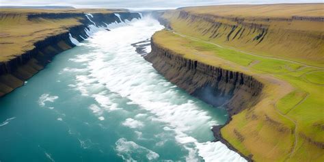 Premium Photo | Drone view of GULLFOSS Haukadalur Iceland No People