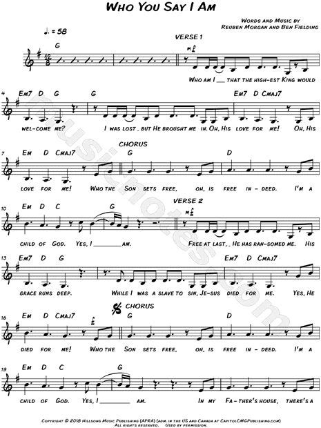 Hillsong Worship Who You Say I Am Live Sheet Music Leadsheet In