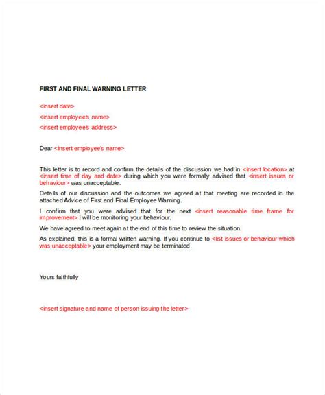 First Warning Letter Templates 14 Free Word Pdf Format Download