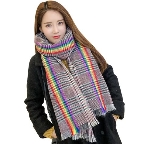 New Rainbow Plaid Scarf Faux Cashmere Womens Shawl Winter T Scarves Fashion Colorful Grid