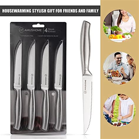 AMUSHOME Steak Knives Set Of 4 Stainless Steel Steak Knife With Sharp