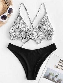 Off Zaful Dalmatian Dot Crisscross High Leg Bikini Swimsuit