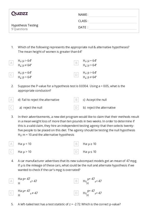 50 Hypothesis Testing Worksheets For 10th Year On Quizizz Free