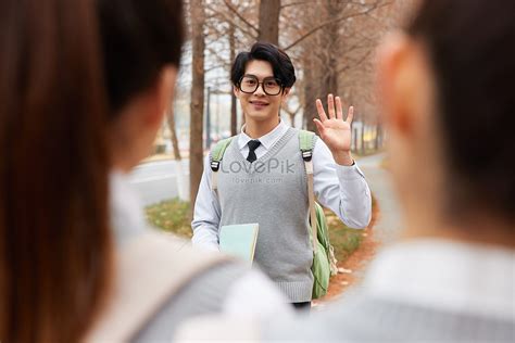 Image Of Classmates Meeting And Greeting On Campus Picture And Hd