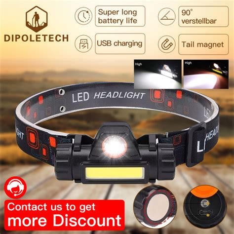 Dipoletech Super Bright Usb Rechargeable Xpe Cob Led Headlamp Light