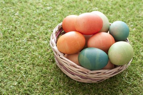 Wicker Basket Of Colorful Dyed Boiled Easter Eggs Creative Commons