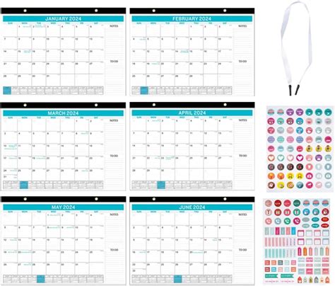 Nuobesty Set Wall Calendar Jan Jun Months