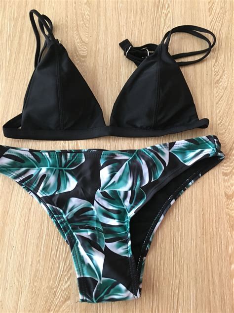 Women Sexy Bikini Leaf Printed 2 Piece Split Bikini Set For Summer