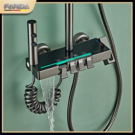 FARIDA Gun Ash In Shower Set For Bathroom Hot And Cold Shower Set