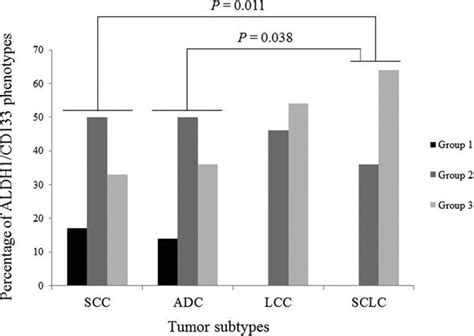 Distribution Of Aldh1 Cd133 Phenotypes In Different Subtypes Of Lung