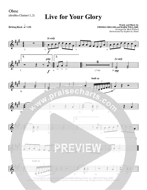 Live For Your Glory Oboe Sheet Music Pdf Sherwood Worship Praisecharts