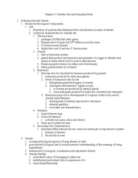 Chapter 11 Gender Sex And Sexuality Notes Defining Sex And Gender 1