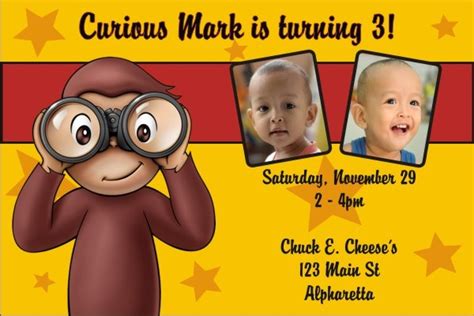 Curious George Photo Invitations Personalized Party Invites