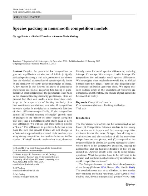 Pdf Species Packing In Nonsmooth Competition Models Rafael Dandrea