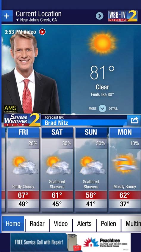 Forecast For Johns Creek Ga From The Wsbtv Channel 2 Weather App