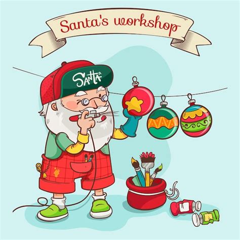 Dibujado a mano ilustración de taller de santa Vector Gratis