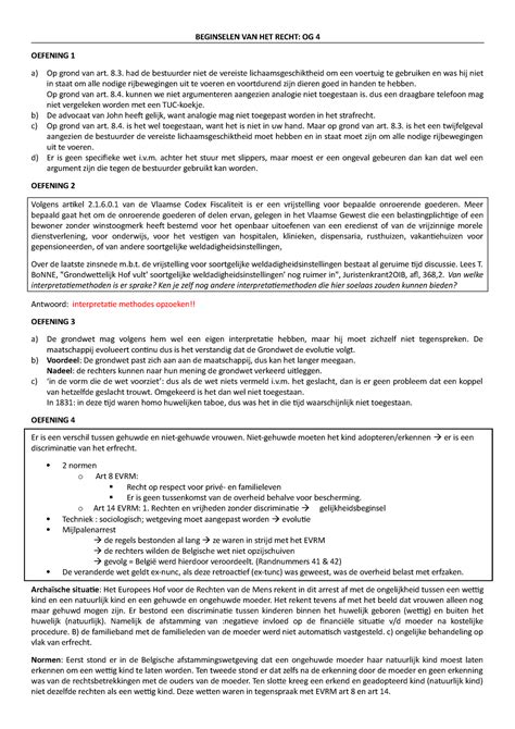 OG 4 Voorbereiding Og4 BEGINSELEN VAN HET RECHT OG 4 OEFENING 1