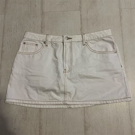 Glassons White Denim Mini Skirt Size Ten Worn Once Depop