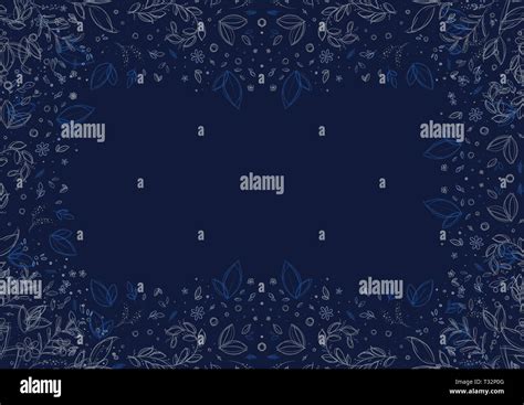 Floral pattern with grey flowers and foliage over navy blue background ...