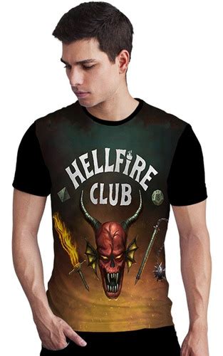 Camiseta Camisa Stranger Hellfire Club Manga Curta Preta 02