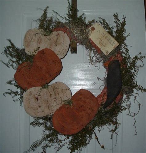 Primitive Fall Wreath Primitive Fall Wreath With Pumkins And Crow By Angiesraggedypatch