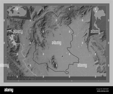 Sukhothai Province Of Thailand Grayscale Elevation Map With Lakes And