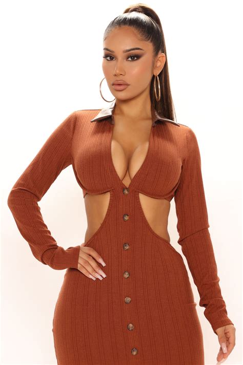 Make It Worth It Midi Dress Cognac Fashion Nova Dresses Fashion Nova