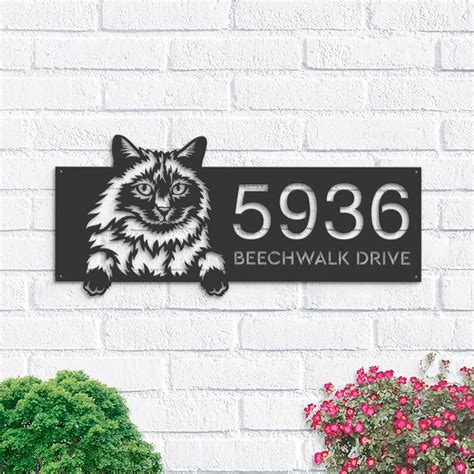 Dinozozo Cute Peeking Balinese Cat Address Sign House Number Plaque