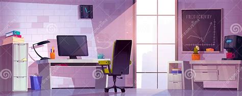 Vector Office Interior Room with Desk Cartoon Stock Vector - Illustration of wall, work: 280470737