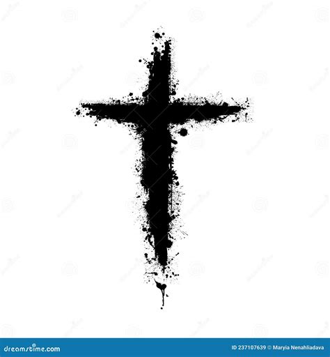 Hand Drawn Black Grunge Cross Icon Simple Christian Cross Sign Hand