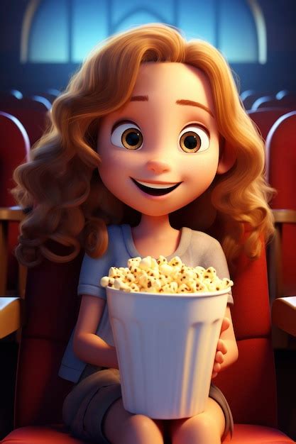 une fille en  qui regarde  film au cinema avec du pop corn photo