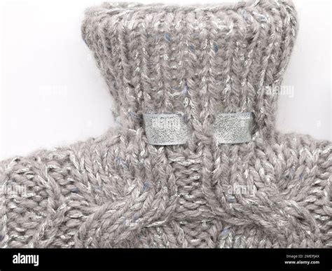 Dusty Grey And Silver Rowan Felted Tweed Aran Yarn Cabled Hot Water Bottle Cover Close Up Stock