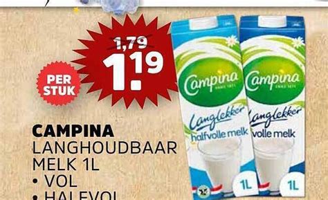 Campina Langhoudbaar Melk 1l Vol Of Halfvol Aanbieding Bij Sahan