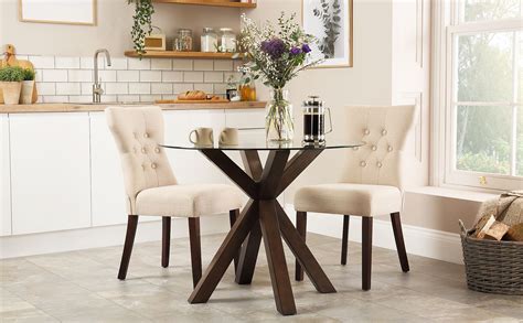 Round Glass Dining Table With Walnut Base At Lenna Gonzales Blog